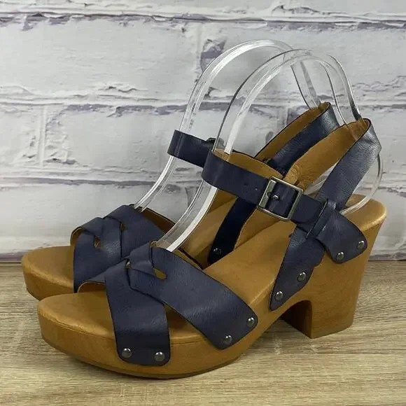 Korks Bagley Platform Chunky Heel Sandals Women's Size 9 Slingback Dark Blue - Picture 3 of 9